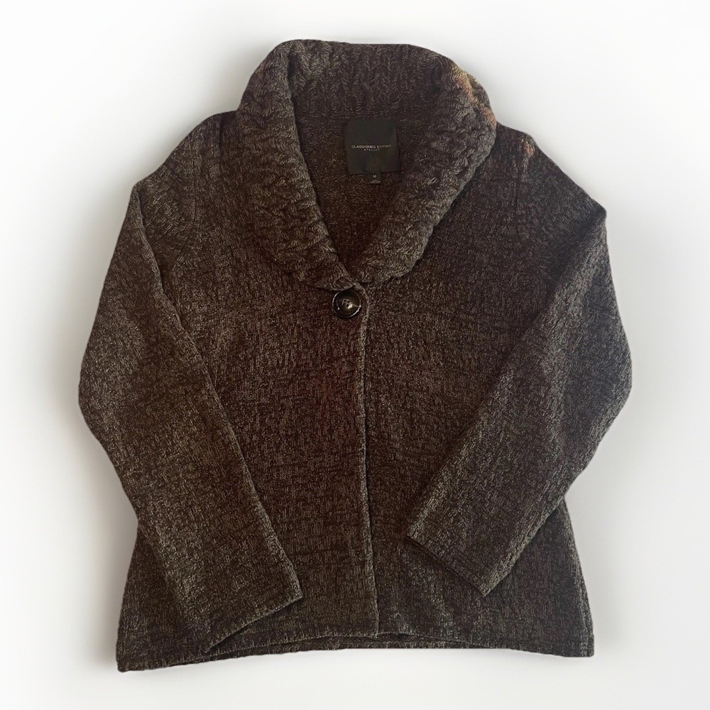 Classiques Entier Cardigan Women Medium Brown Wool Cashmere Shawl Collar Sweater